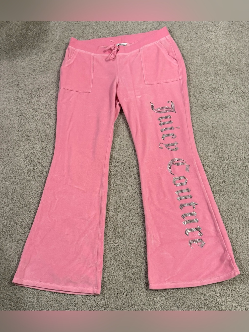 Juicy Couture Womens L Pink Velour Rhinestone Logo Flare Pants